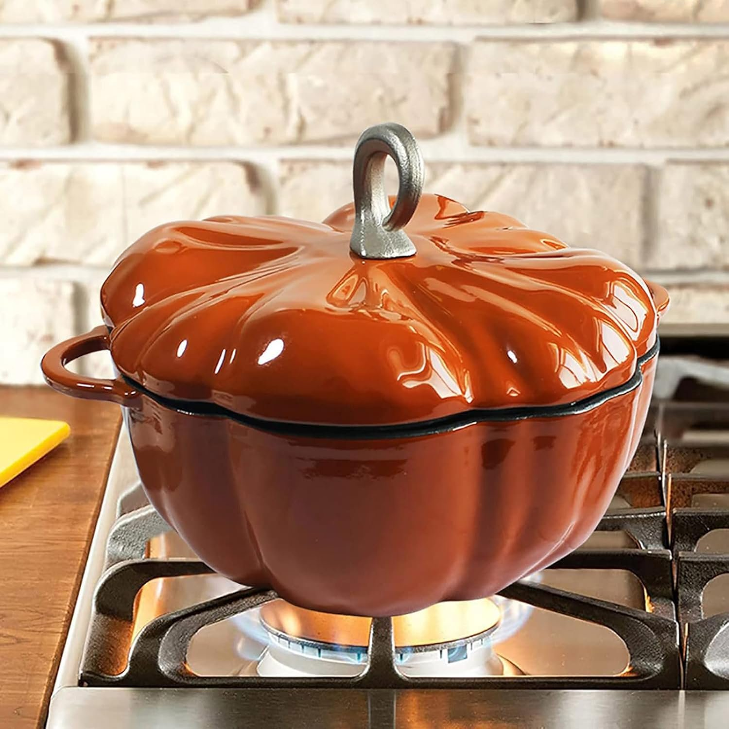 6e85afb7-3147-474a-90a2-1bf665ef05bd.29857b1320f70ef1089b7d3c2532ac2c.png Special Halloween Pumpkin Cast Iron Dutch Oven 4QT (3.7L) Enameled Cocotte with Lid, Pumpkin Shape Cooking Pot for Soup, Stew, Bread & Casseroles, Serves 3–5 - Image 1