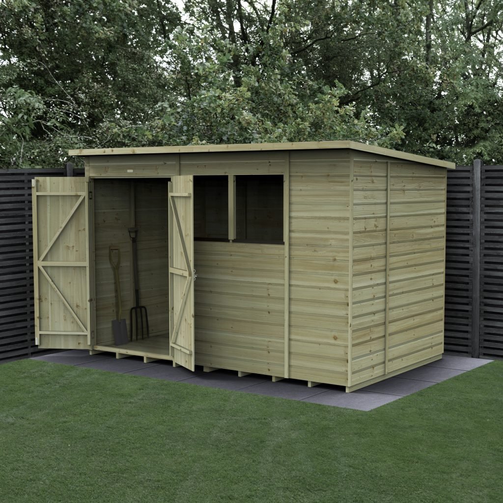 10 x 6 Beckwood Pent Shed with 2 Windows & Double Doors