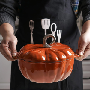Special Halloween Pumpkin Cast Iron Dutch Oven 4QT (3.7L) Enameled Cocotte with Lid, Pumpkin Shape Cooking Pot for Soup, Stew, Bread & Casseroles, Serves 3–5 - Image 3