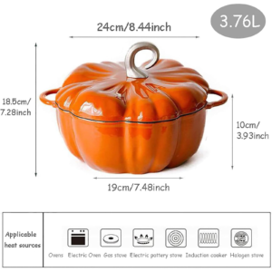 Special Halloween Pumpkin Cast Iron Dutch Oven 4QT (3.7L) Enameled Cocotte with Lid, Pumpkin Shape Cooking Pot for Soup, Stew, Bread & Casseroles, Serves 3–5 - Image 6